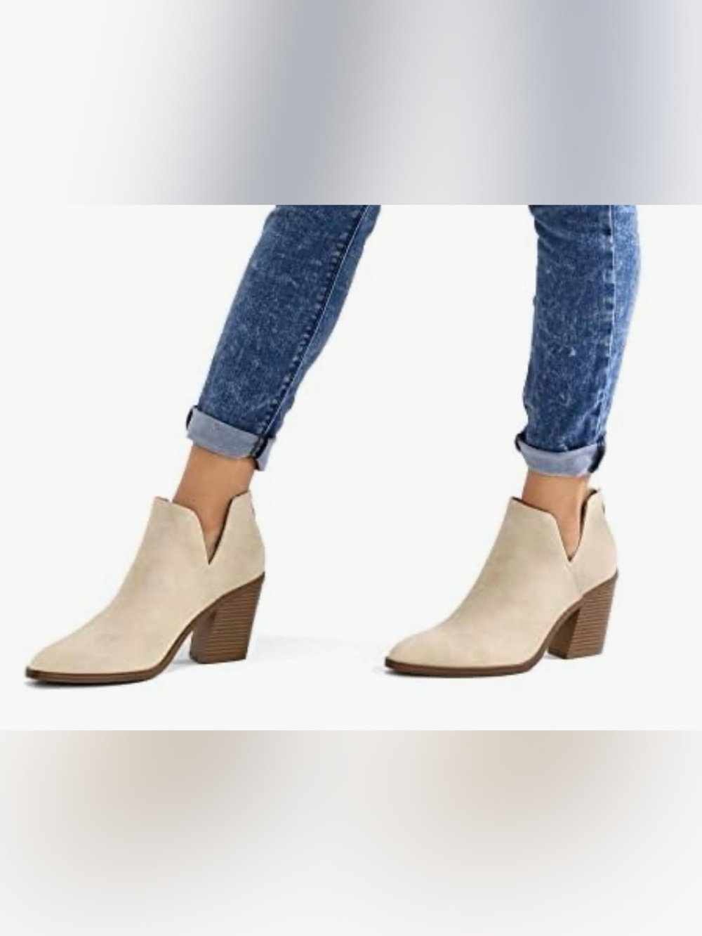 Mysoft women’s Ankle Booties in Beige zip closure size 6 chunky stacked heel